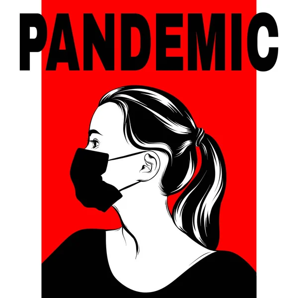 Pandemie Vector Hand Getekend Illustratie Van Meisje Het Gezicht Masker — Stockvector