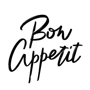 Afiyet olsun. Harfleri izole edilmiş vektör eli. Kart, poster, afiş, tişört, rozet, yama için baskı şablonu.