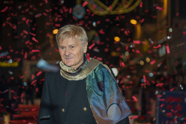Sanremo, Italy 5 February 2018: The singers, participants in the song contest of the Italian Song Festival, parade on the red carpet, in front of the Ariston tearto of Sanremo. (In the picture, the singer Ron)