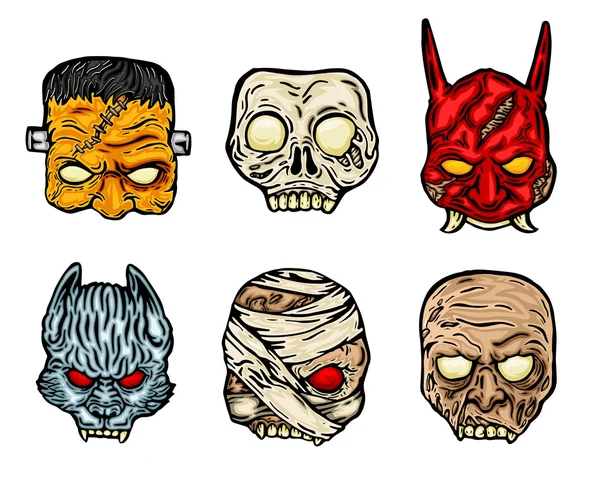 Enge Halloween Monster kostuum masker Set 1 — Stockvector