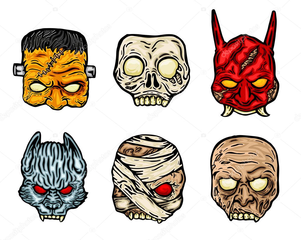 Scary Halloween mask illustration showing monster and scary faces