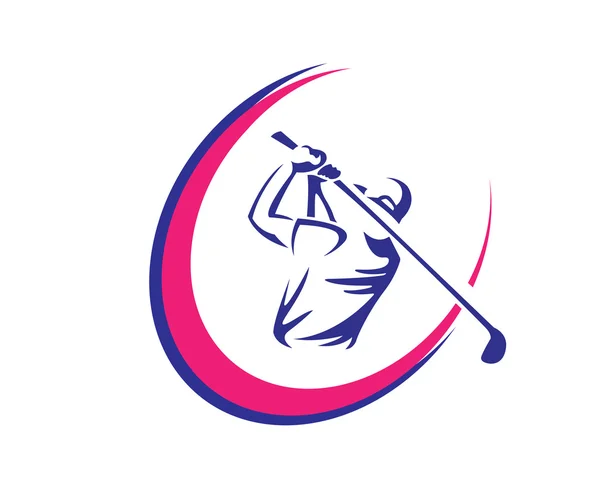 Logo de golf moderno - Pose energética oscilación púrpura — Archivo Imágenes Vectoriales