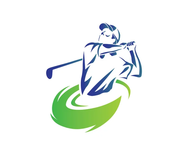 Modern Golf Logo - Flaming Blue Golfer Swing — ストックベクタ