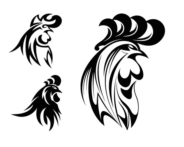 Logotipo abstrato do símbolo da cabeça do galo preto e branco —  Vetores de Stock