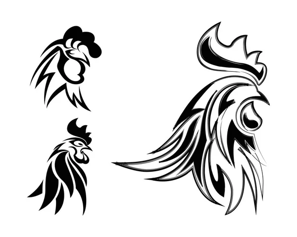 Logotipo abstracto del símbolo de cabeza de gallo blanco y negro — Archivo Imágenes Vectoriales