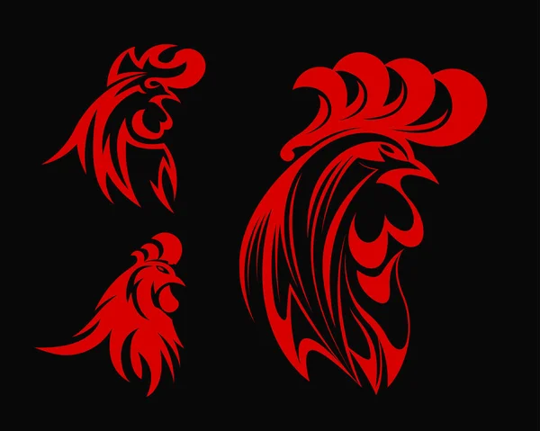 Logotipo elegante do símbolo da cabeça do galo vermelho abstrato no fundo preto —  Vetores de Stock