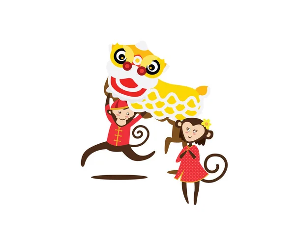 Año Nuevo Chino 2016, Ilustración del personaje de la pareja de monos en varias actividades — Archivo Imágenes Vectoriales