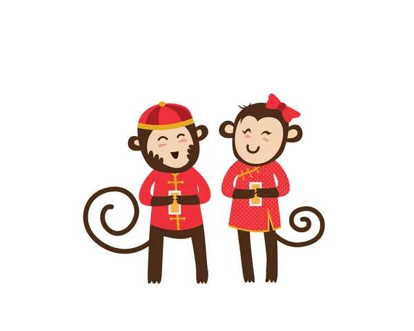 Chinese New Year 2016, Monkey Couple Illustration in Various Activities — стоковый вектор