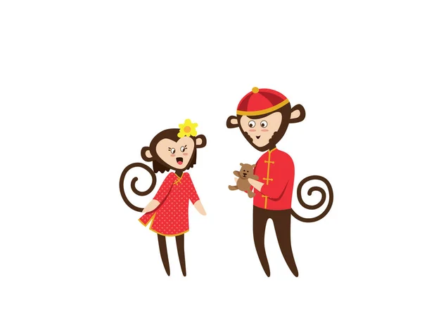 Chinese New Year 2016, Monkey Couple Illustration in Various Activities — стоковый вектор