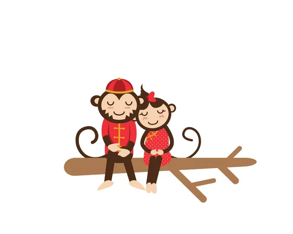 Año Nuevo Chino 2016, Ilustración del personaje de la pareja de monos en varias actividades — Archivo Imágenes Vectoriales