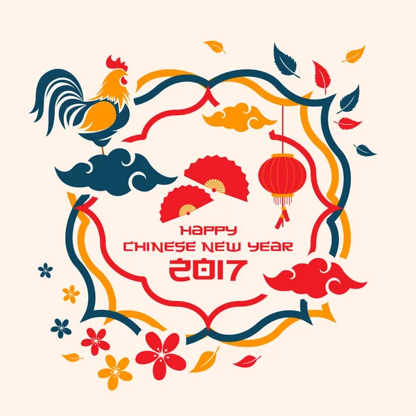 Китайский Новый год 2017 Петух год дизайн карты, подходит для социальных медиа, баннер, флаер, карта, и другие связанные случаи — стоковый вектор