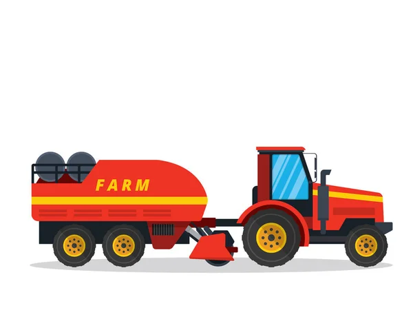 Modern tarım çiftlik aracı - ham ürün uzun römork traktör — Stok Vektör