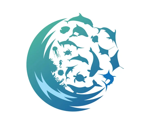 Logo de comida moderna - Mariscos ricos de la onda del océano — Archivo Imágenes Vectoriales