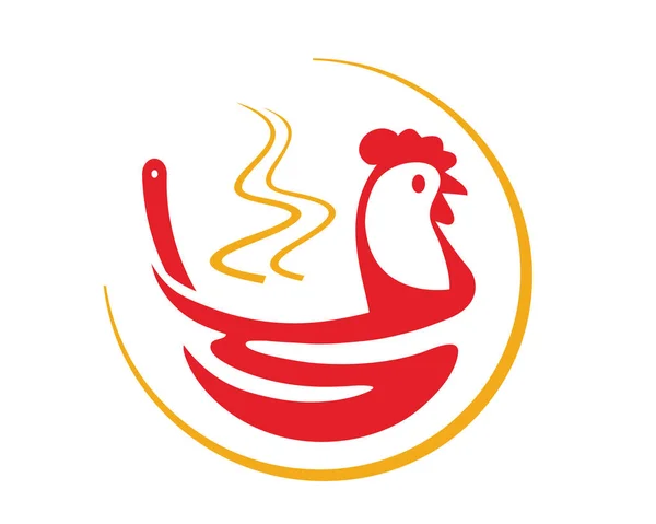 Modernes Lebensmittel-Logo - warme Hühnersuppe Nudelküche — Stockvektor