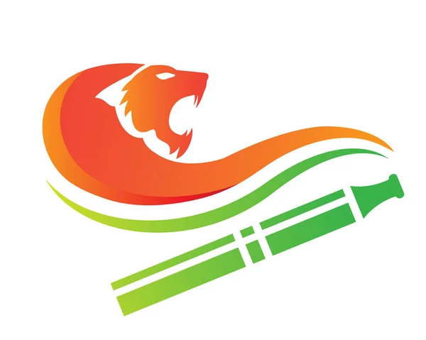 Nowoczesny E-papieros Lion płomień sylwetka odparowalnik Logo — Wektor stockowy