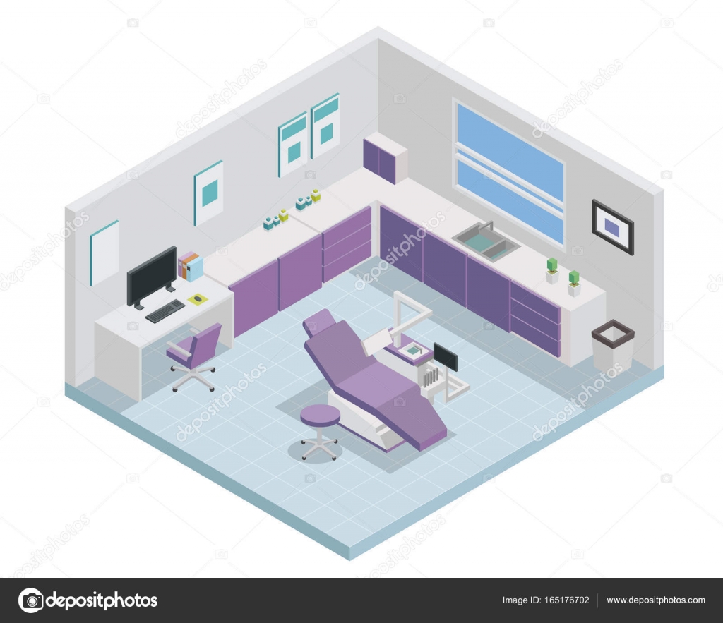 Modern Isometric Dental Clinic Interior Design Stock Vector