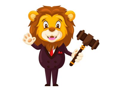 Sevimli açık artırma aslan karakter karikatür