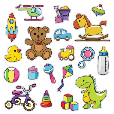 Modern şirin 80s 90s Retro bebek izole moda karikatür çizim seti