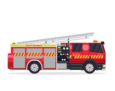 Modern düz izole itfaiye kamyonu illüstrasyon