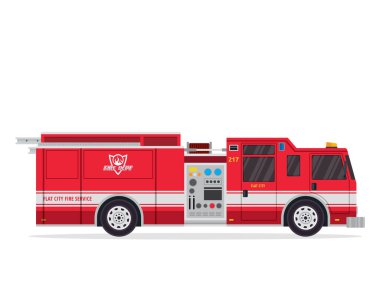 Modern düz izole itfaiye kamyonu illüstrasyon