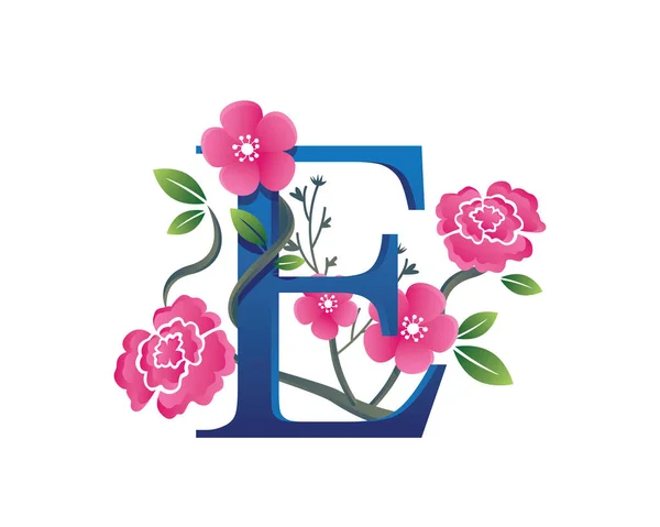 Elegantní květinové E písmeno abecedy Logo — Stockový vektor