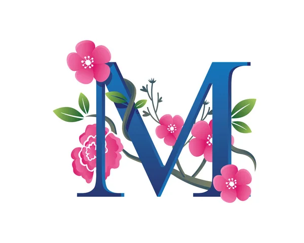 Zarif çiçek M harfi alfabe logosu — Stok Vektör