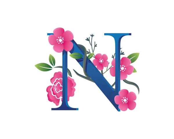 Elegantní květinové N písmeno abecedy Logo — Stockový vektor