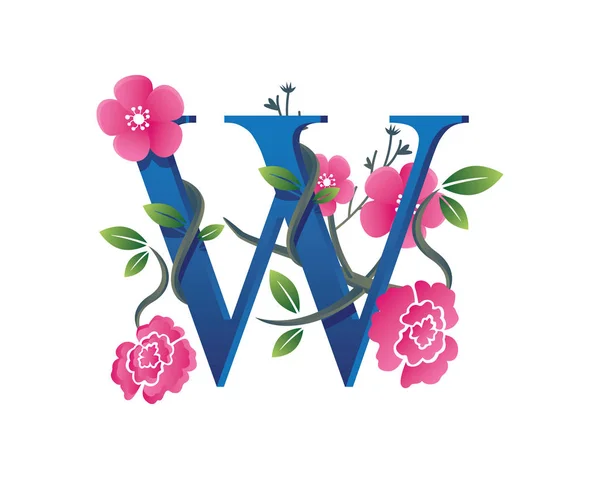 Logotipo de alfabeto de letra W floral elegante —  Vetores de Stock