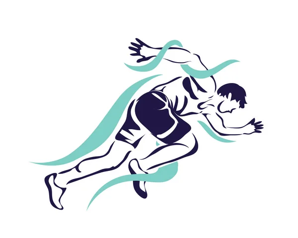 Silhueta de corredor apaixonado moderno em ação logotipo - velocidade de relâmpago Sprint rápido — Vetor de Stock