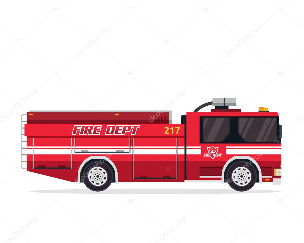 Modern Flat Isolated Firefighter Truck Illustration
