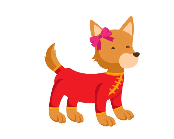 Ano Novo Chinês Bonito 2018 Ilustração Personagem Cachorro Feminino —  Vetores de Stock