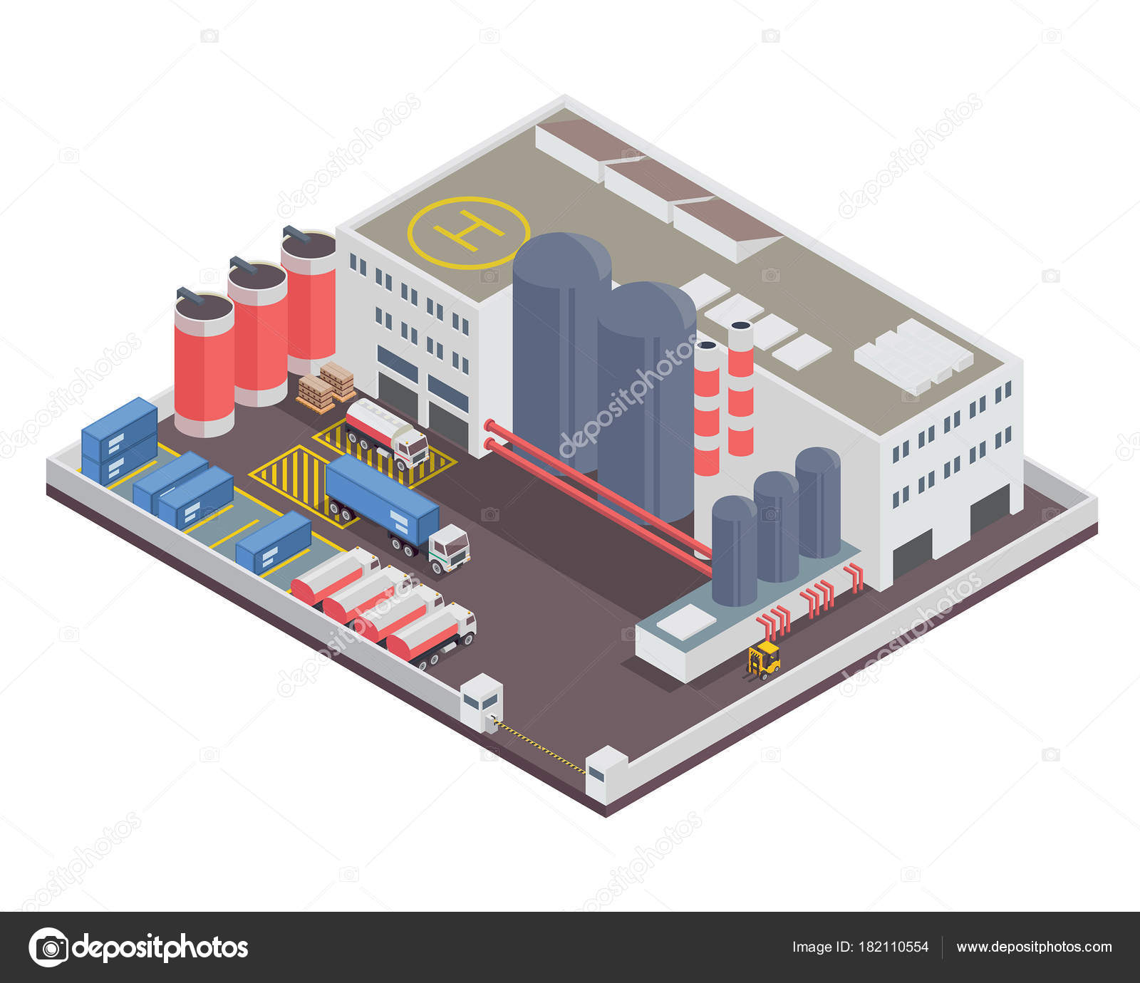 Modern Isometric Industrial Factory Warehouse Logistic Building
