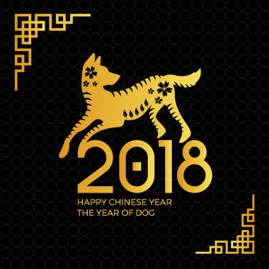 Zarif altın Çin yeni yıl 2018 köpek yıl afiş ve kart tasarımı, sosyal medya, afiş, el ilanı, kart, Parti Davetiyesi ve diğer Çin yeni yılı ilgili fırsat için uygun