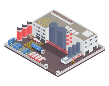 Modern izometrik endüstriyel fabrika ve depo lojistik Binası, diyagramları, Infographics, illüstrasyon, oyun varlıkları ve diğer grafik için uygun varlıkları ile ilgili