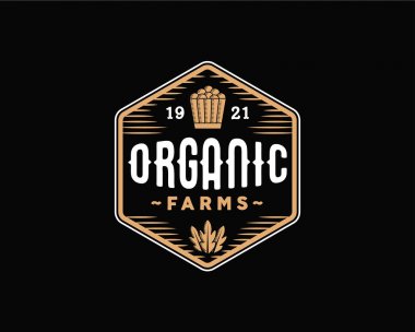 Vintage Organik çiftlikleri Logo Rozet çizimde siyah arka plan