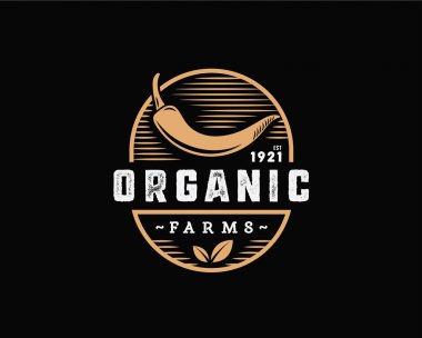 Vintage Organik çiftlikleri Logo Rozet çizimde siyah arka plan