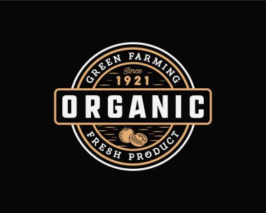 Vintage Organik çiftlikleri Logo Rozet çizimde siyah arka plan