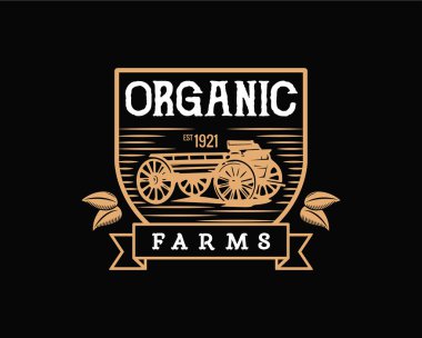 Vintage Organik çiftlikleri Logo Rozet çizimde siyah arka plan
