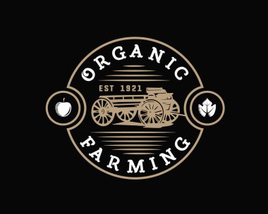 Vintage Organik çiftlikleri Logo Rozet çizimde siyah arka plan