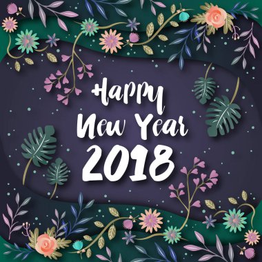 Romantik zarif Floral Tema mutlu yeni yıl 2018 kartı illüstrasyon