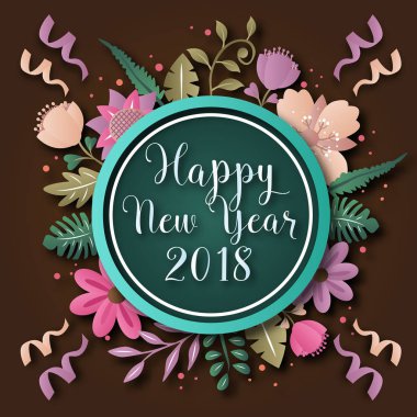 Romantik zarif Floral Tema mutlu yeni yıl 2018 kartı illüstrasyon
