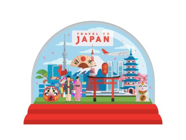 Japonya ünlü turistik hedef illüstrasyon kar