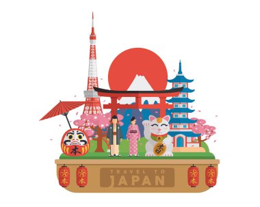 Japonya ünlü turistik hedef illüstrasyon
