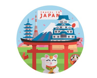 Japonya ünlü turistik hedef illüstrasyon