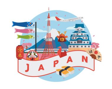 Japonya ünlü turistik hedef illüstrasyon