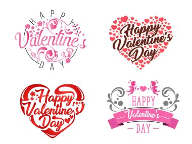 Modern Romantik mutlu Sevgililer kartı dekorasyon öğe kümesi, davet, Web reklam, sosyal medya ve diğer Sevgililer ilgili fırsat için uygun