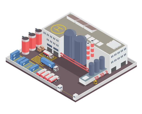 Fabbrica Industriale Isometrica Moderna Edificio Logistico Del Magazzino Adatto Diagrammi — Vettoriale Stock