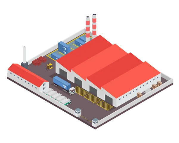 Fábrica Industrial Isométrica Moderna Edificio Logístico Del Almacén Conveniente Para — Vector de stock