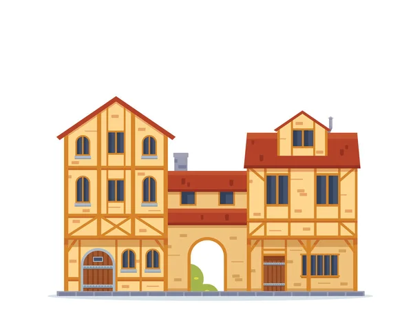 Vintage Medieval Histórico Residencial Casa Ilustração —  Vetores de Stock