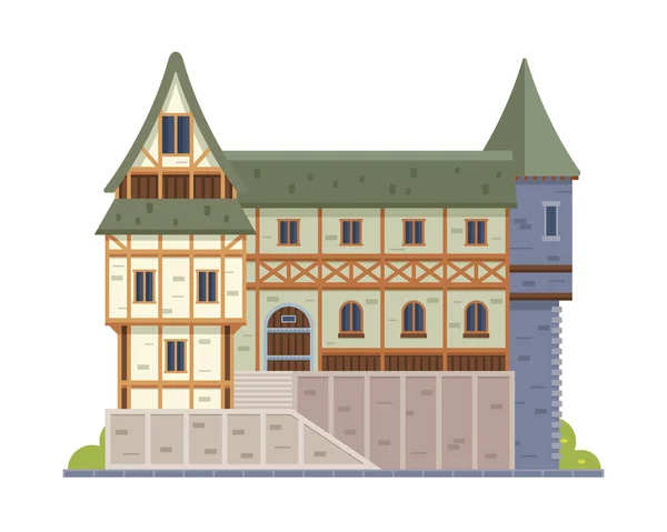 Vintage Medieval Histórico Residencial Casa Ilustração — Vetor de Stock